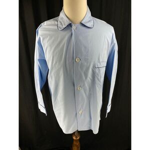 Van Heusen Vtg 50s 60s‎ Button Pajama Shirt B (Fits L) Blue Sanforized